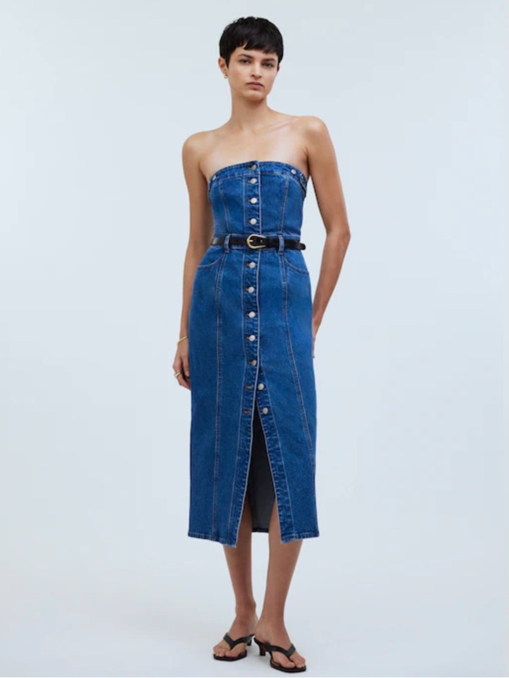Madewell Strapless Button-Front Denim Dress